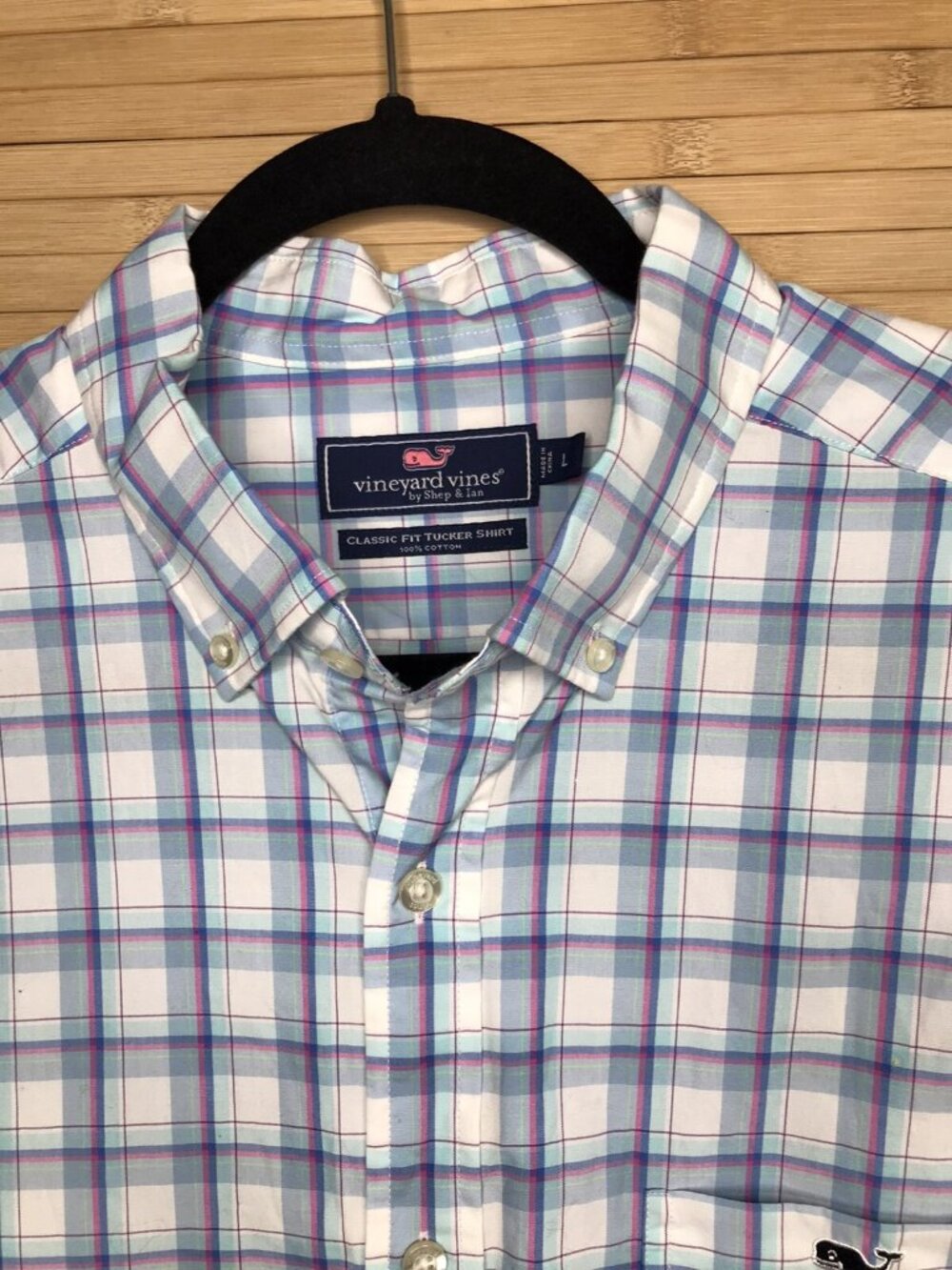 Vineyard Vines Classic Fit Tucker cotton Shirt Men's L Large Blue/Pink Plaid - Picture 3 of 5